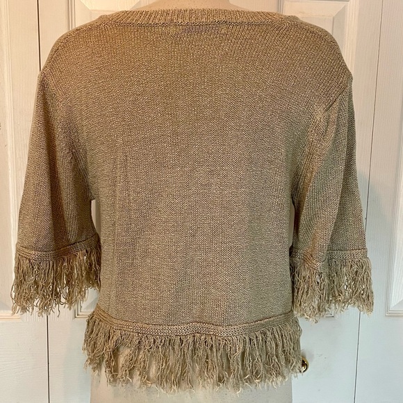Beautiful Bishop and Young tan fringe shortsleeved sweater size medium. - Picture 2 of 9